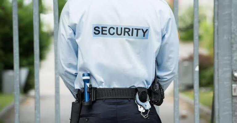 Warlike security guard on site